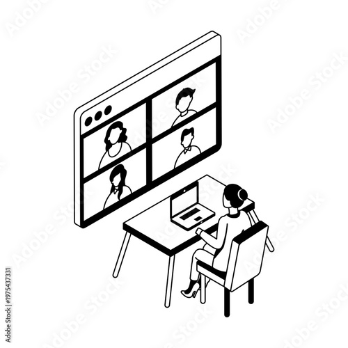 Icon depicting a live webinar in isometric style

