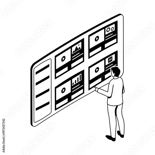 An isometric style icon showing a course dashboard
