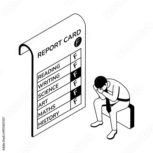 An isometric style icon showing a report card
