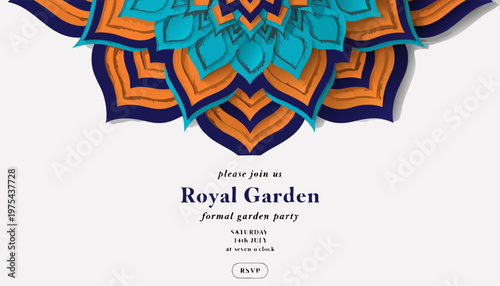 Ornate bohemian style invitation card with layered paper art mandala design for cultural festivals, weddings, and creative celebrations.eps