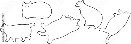 Minimal hand drawn cat line illustration set, cute doodle style cats with copy space, simple outline vector