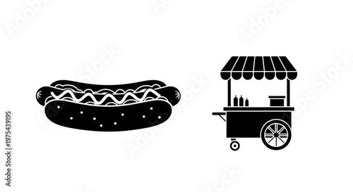 Hot Dog Cart and Sausage Icon