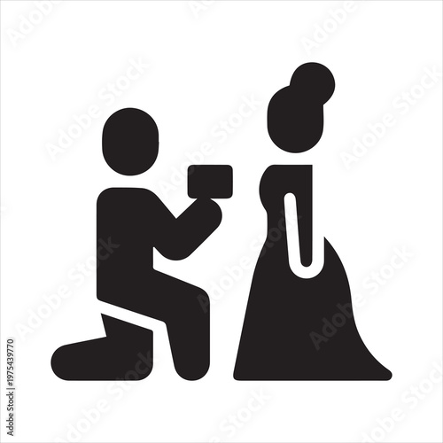 Man kneeling while proposing to a woman vector icon on white background 