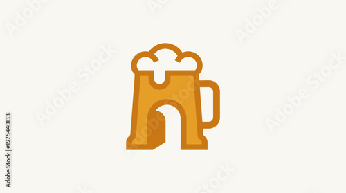 Abstract Beer Mug Icon on Cream Background