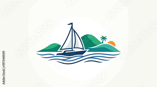 Sailboat on a Tropical Island Logo