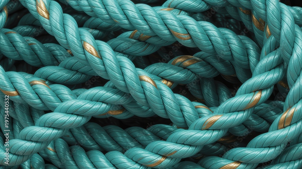 Fototapeta premium Close-up of thick teal and gold nautical rope texture