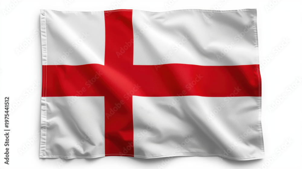 Fototapeta premium Vibrant england flag with red cross on white background waving gently symbolizing national pride and patriotism