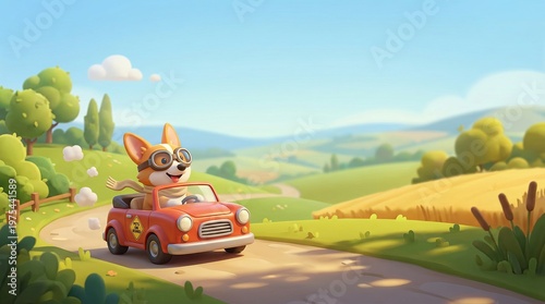 Pet-friendly travel Cheerful Corgi on Scenic Travel Adventure