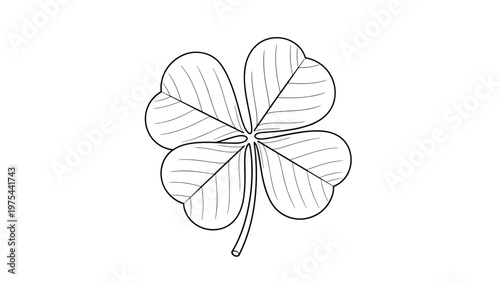 Simple black and white line drawing of a four-leaf clover representing luck and fortune on a plain white background.