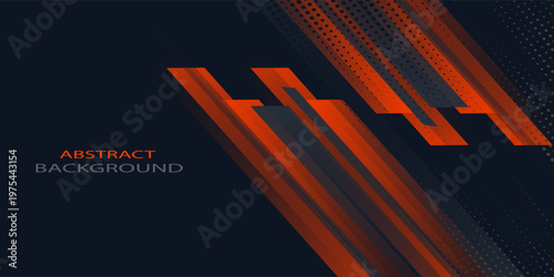 Abstract background design vector, dynamic sporty banner template with dark charcoal and orange stripes shape for sports event, presentation or web banner