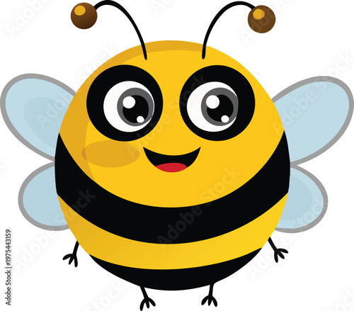 Charming cartoon bee with large eyes and striped abdomen shown