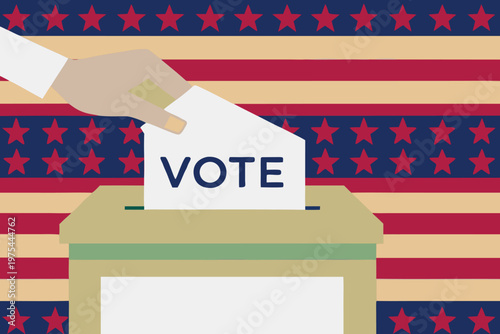 Hand inserting a ballot into a voting box with stars