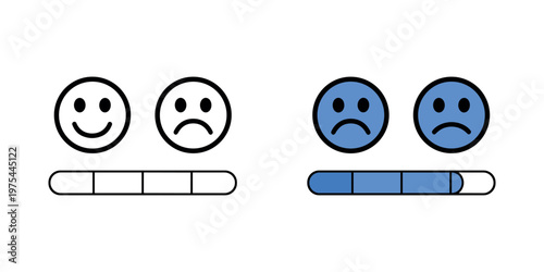 Smiling and frowning face with progress bars smiley face emotions feedback  in white background