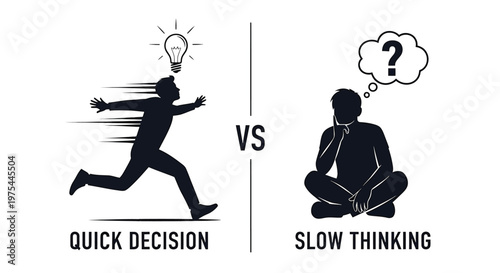 Tableau sur toile Quick decision vs slow thinking concept illustration, silhouette of a running pe
