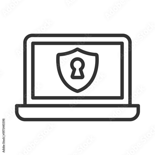 ノートパソコンセキュリティ保護アイコン｜シールド・安全対策・データ保護