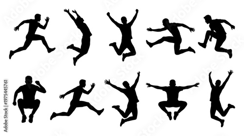 10 Man Jumping Silhouette Vector Pack – Dynamic Action SVG Collection