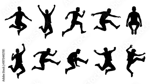 10 Man Jumping Silhouette Vector Pack – Dynamic Action SVG Collection
