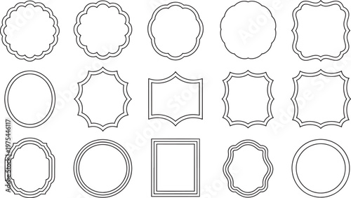 Collection of fifteen decorative ornamental frames and borders in various shapes and sizes on a white background