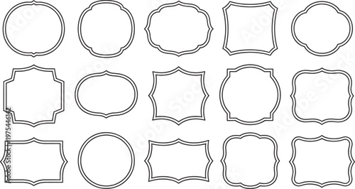 Collection of fifteen decorative outline frames and borders with diverse shapes and ornamental edges on a white background