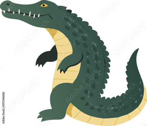 Cartoon alligator stands on hind legs in a playful pose