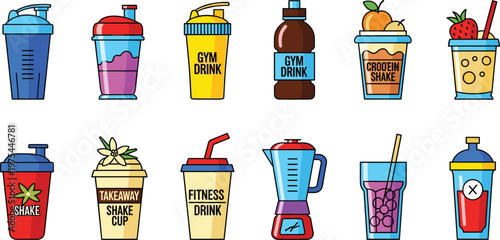 Protein Shake Fitness Drink Vector Set Gym Bottles Smoothies Collection