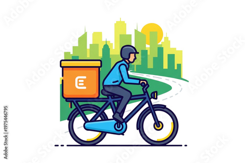 electric delivery bicycle in city vector icon