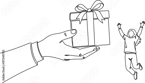 Excited person receives a surprise gift from a generous hand