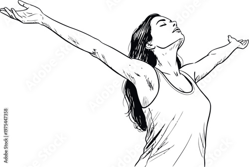 Sketch of a woman with arms outstretched embracing freedom and joy
