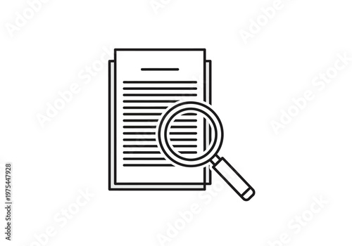 A magnifying glass examines a detailed document with lines of text