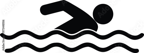 Silhouetted swimmer depicted in black and white freestyle stroke