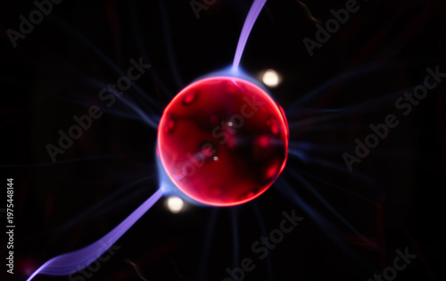 Photography Plasma energy surrounds glowing atom core inside sphere