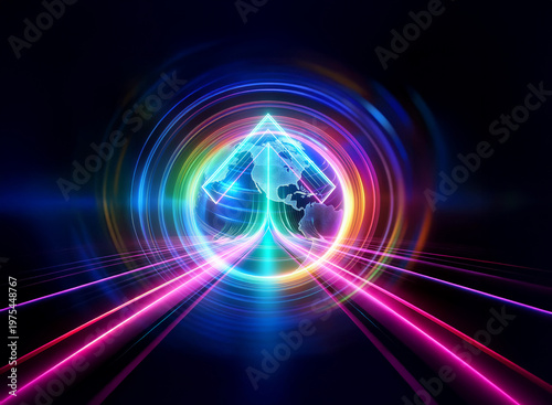 Abstract double exposure image featuring a luminous triangle shape