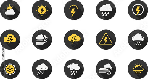 Weather Icon Symbols Depicting Storm and Climate Variations.