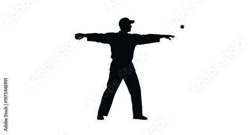 Silhouette of a man playing bocce ball, throwing a ball with his right hand