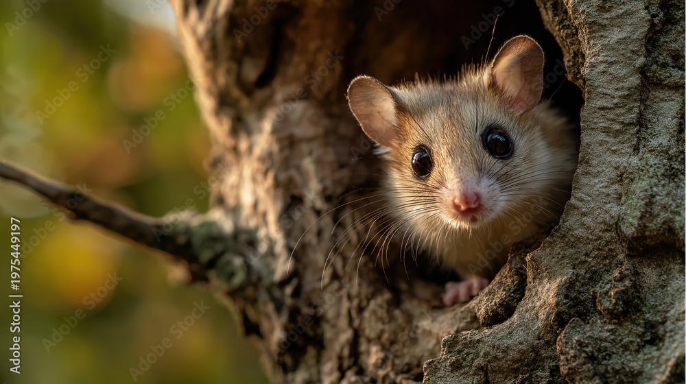 Fototapeta premium Curious Rodent Peeking from Tree Hollow