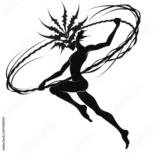 Fantasy creature, mythical being, black silhouette, dynamic illustration, vector graphic