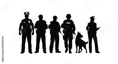 Silhouettes of police officers and a k9 unit