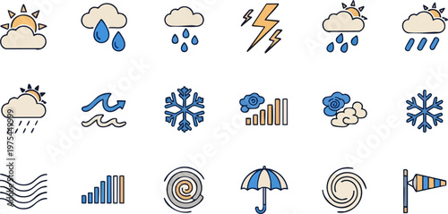 Collection Of Weather Icons Showing Various Conditions.