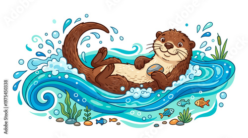 Otter floating on water surface calmly.