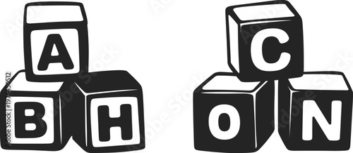 Alphabet blocks stacked for learning and play, education and childhood development concept, baby and toddler game