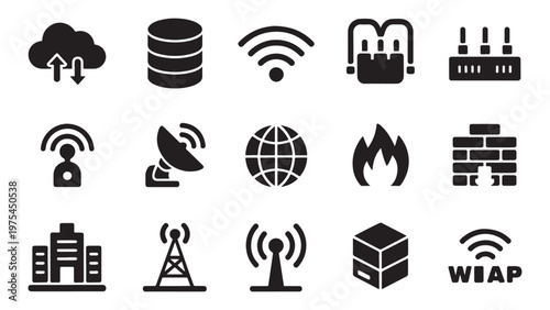 Network and Internet Connectivity Icon Set for Telecom, Cloud Infrastructure, and IT App UI Design