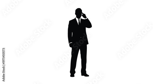 Silhouette of a businessman in a suit standing and thinking, touching his head with his hand