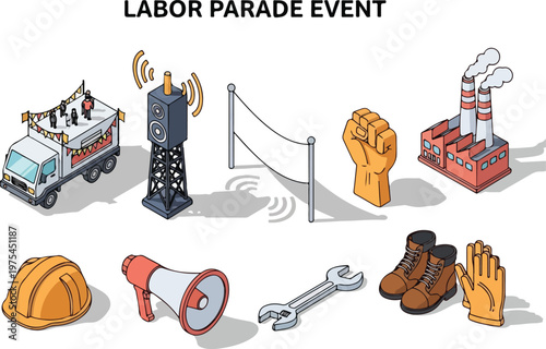 Labor Day Parade Celebration with Industrial and Construction Elements
