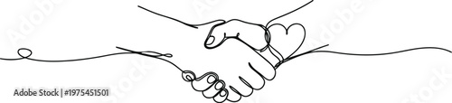 Simple line art depicts two hands shaking in a gesture of agreement
