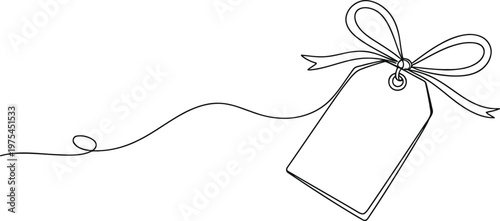 Hand drawn sketch of a blank gift tag with a string and bow