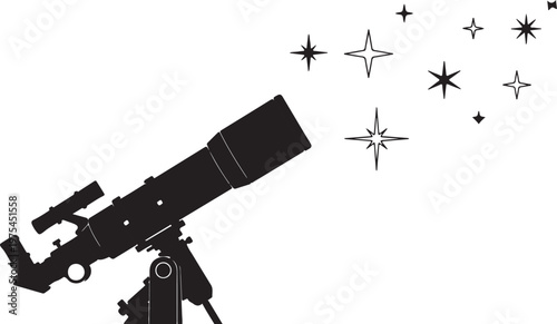 A black silhouette of a telescope looking at stars Vector, illustration