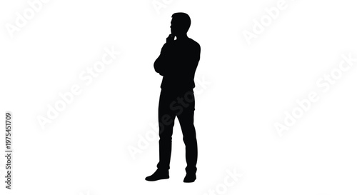 Quadro su tela Silhouette of a thoughtful man standing with arms crossed