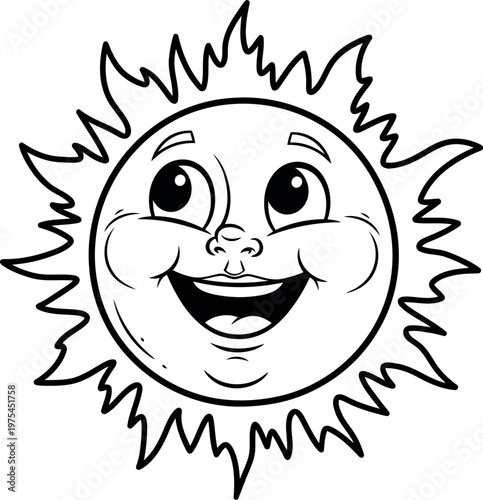 Happy cartoon sun with a cheerful smiling face and radiating rays