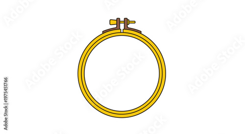 Circular yellow embroidery hoop with a screw tightening mechanism used for holding fabric taut during needlework.