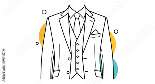 Formal three-piece men suit featuring a jacket, vest, and necktie presented as a stylish outfit for special occasions.